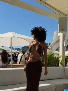 Briana Smith Brown Cutout Halter Dress – August 2026