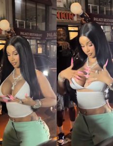 Cardi B turns heads in a plunging white top