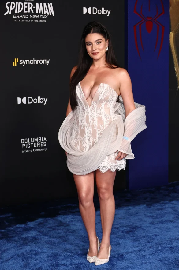 taya miller in a white lace mini dress at the spider man brand new day world premiere 7